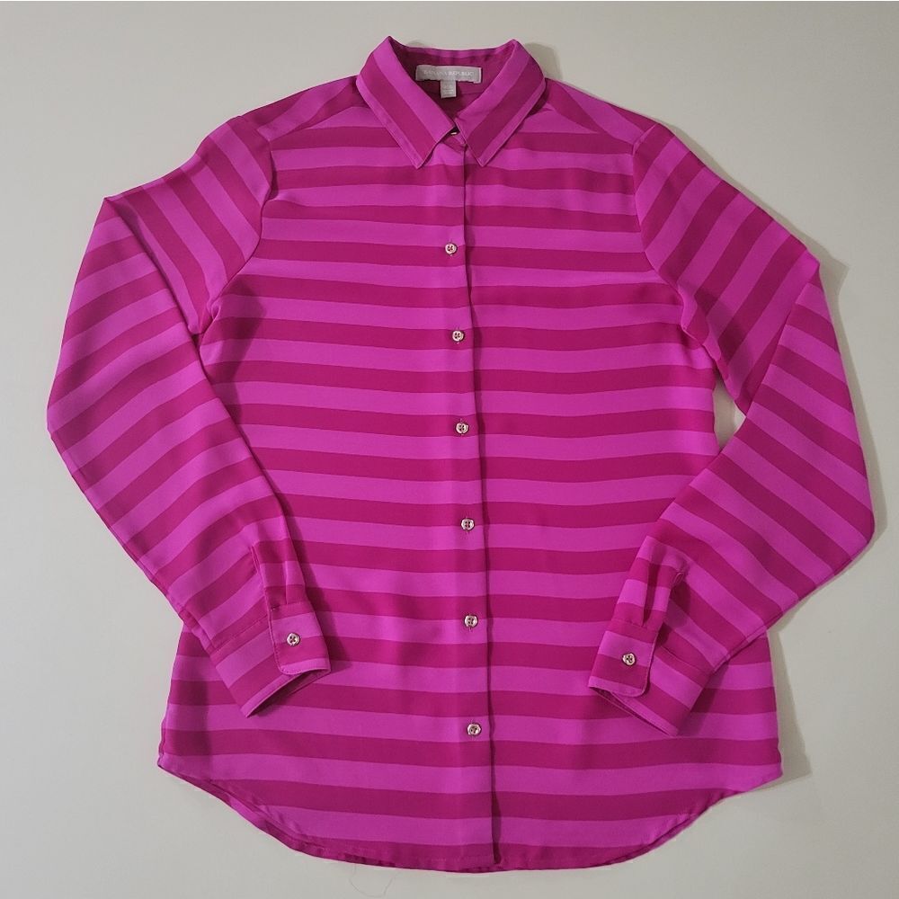 Banana Republic Hot Pink Stripe Button-Down Long-Sleeve Blouse